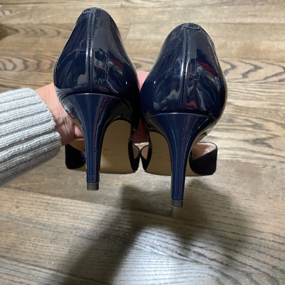 NINE WEST -Navy Blue Suede Patent D'orsay Pumps Heels - Picture 4 of 13